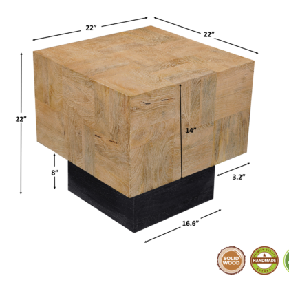 22" Black And Brown Solid Wood Square End Table
