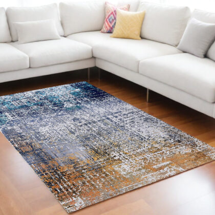 6' x 9' Blue and Silver Abstract Shag Printed Washable Non Skid Area Rug