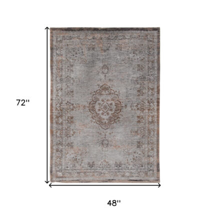 5' x 7' Gray and Beige Medallion Non Skid Area Rug