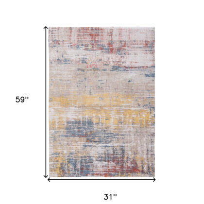 3' X 5' White Abstract Non Skid Area Rug