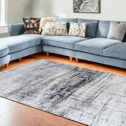 9' X 13' Black and White Abstract Non Skid Area Rug