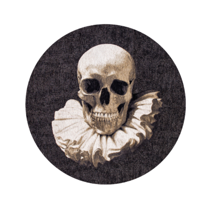 8' Black and White Round Funky Skull Non Skid Area Rug