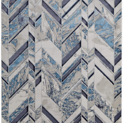 4' x 6' Ivory and Blue Chevron Power Loom Distressed Area Rug