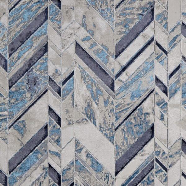 4' x 6' Ivory and Blue Chevron Power Loom Distressed Area Rug