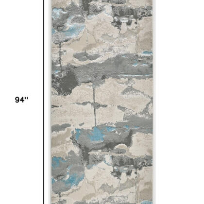 8' Blue and Gray Abstract Power Loom Runner Rug