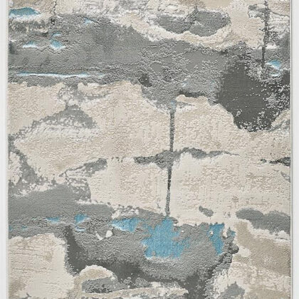 8' Blue and Gray Abstract Power Loom Runner Rug