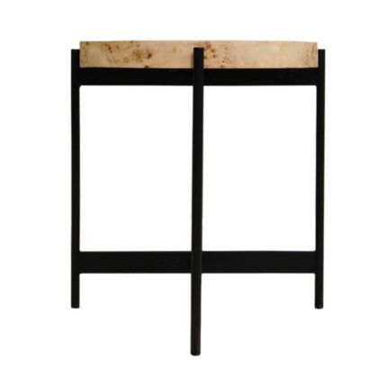 22" Black And Brown Wood And Metal Round End Table