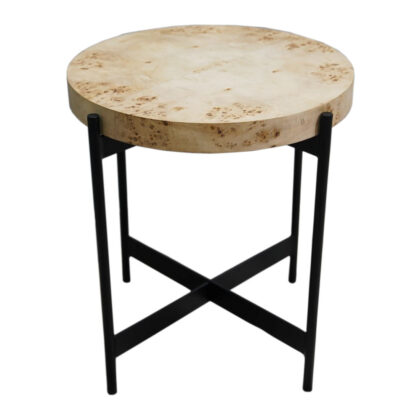22" Black And Brown Wood And Metal Round End Table