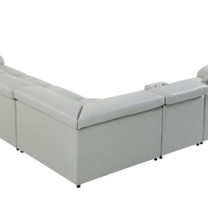 Light Gray Italian Leather Power Reclining U Shaped Seven Piece Corner Sectional With Console