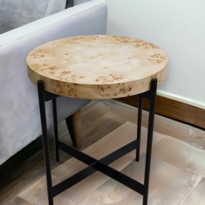 22" Black And Brown Wood And Metal Round End Table