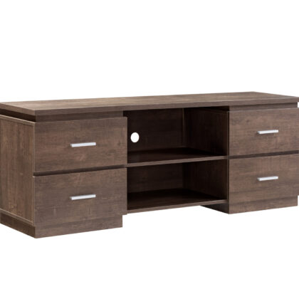 60" Brown Particle Board And Mdf Cabinet Enclosed Storage TV Stand