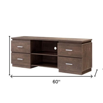 60" Brown Particle Board And Mdf Cabinet Enclosed Storage TV Stand
