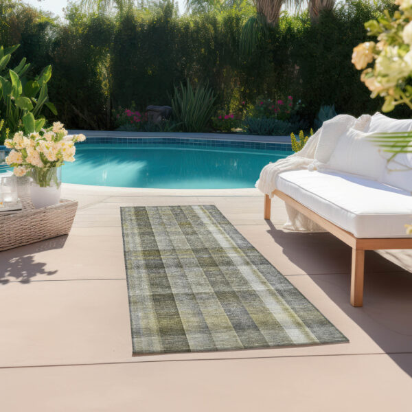 2' X 8' Gray Plaid Washable Non Skid Indoor Outdoor Runner Rug