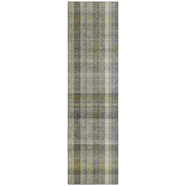 2' X 8' Gray Plaid Washable Non Skid Indoor Outdoor Runner Rug