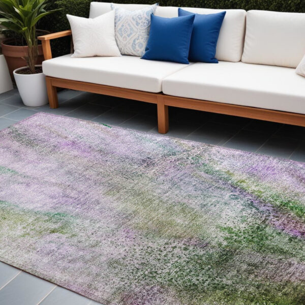 10' X 14' Purple Abstract Washable Non Skid Indoor Outdoor Area Rug