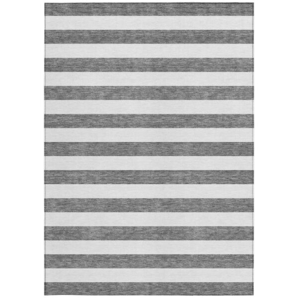8' X 10' Charcoal Striped Washable Non Skid Indoor Outdoor Area Rug