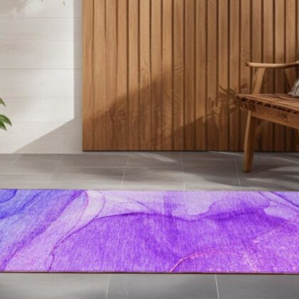 8' Purple Abstract Washable Non Skid Indoor Outdoor Runner Rug