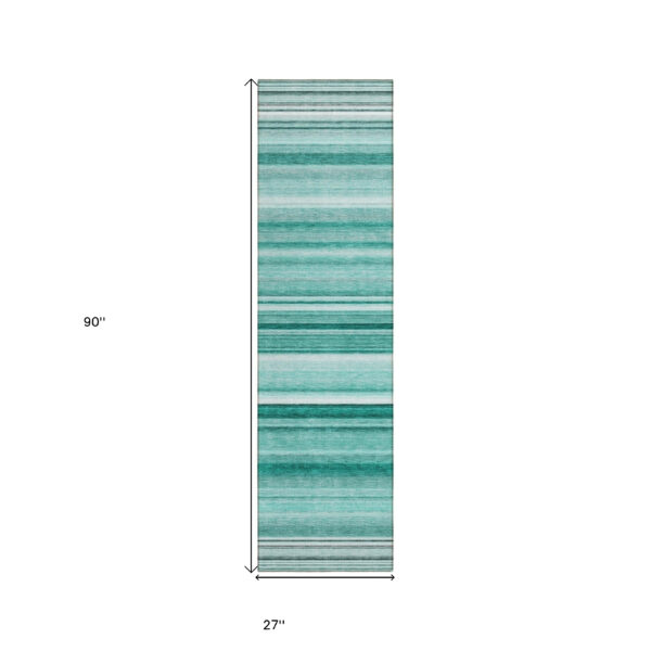 2' X 8' Aqua Striped Washable Indoor Outdoor Runner Rug
