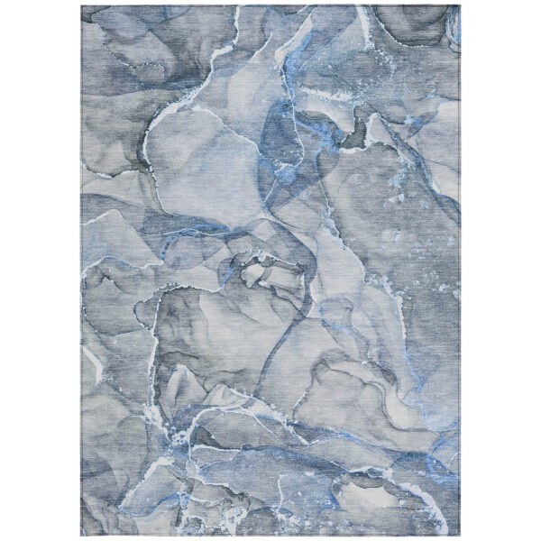 9' X 12' Blue and Gray Abstract Washable Non Skid Indoor Outdoor Area Rug