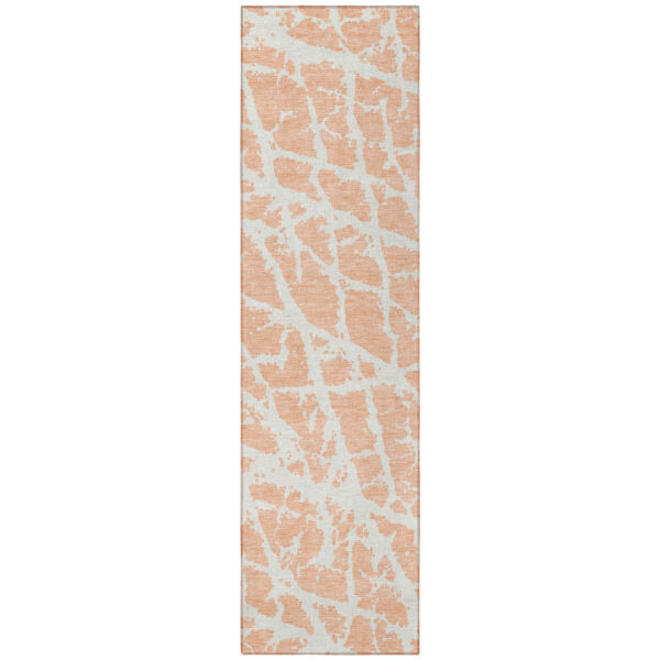8' Runner Peach and Ivory Abstract Washable Non Skid Indoor Outdoor Runner Rug