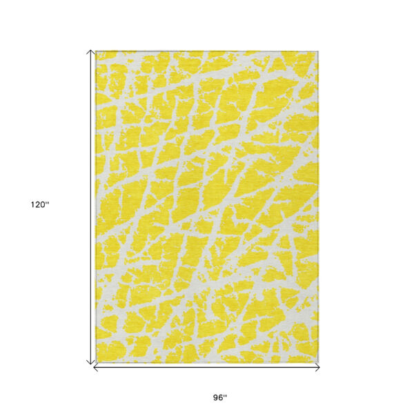 8' X 10' Yellow and White Abstract Washable Non Skid Indoor Outdoor Area Rug