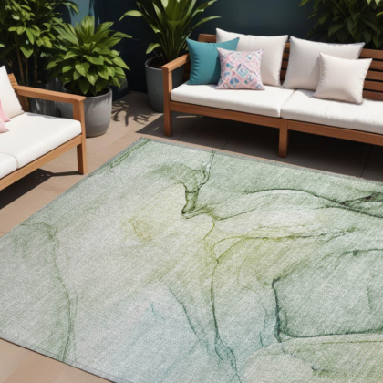 8' X 10' Green Abstract Washable Non Skid Indoor Outdoor Area Rug