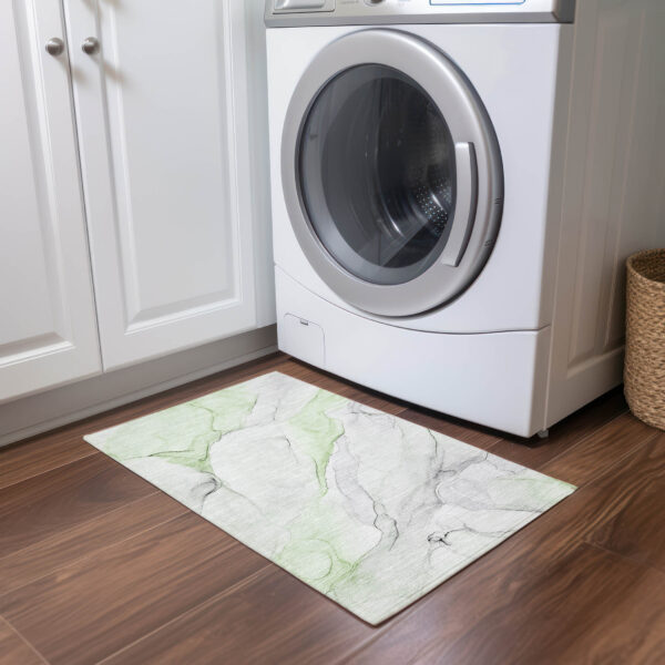 2' X 3' Green Abstract Washable Non Skid Indoor Outdoor Area Rug