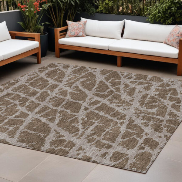 8' X 10' Brown Abstract Washable Non Skid Indoor Outdoor Area Rug