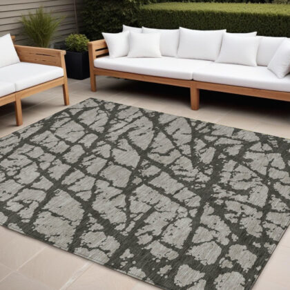 8' X 10' Gray and Black Abstract Washable Indoor Outdoor Area Rug