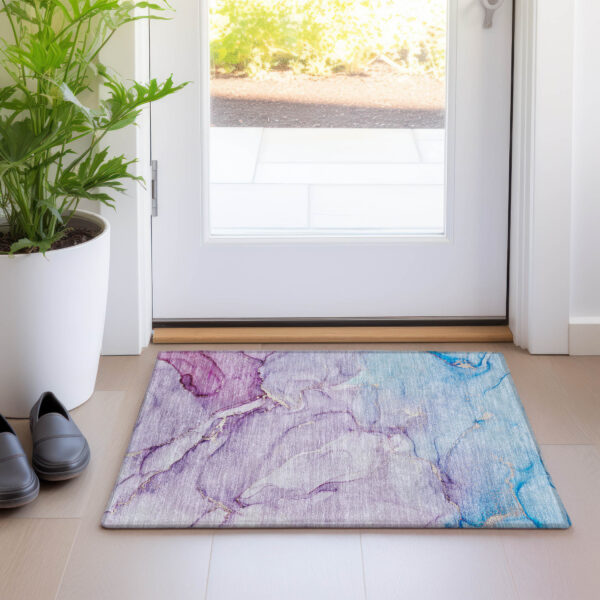 2' X 3' Purple Abstract Washable Non Skid Indoor Outdoor Area Rug