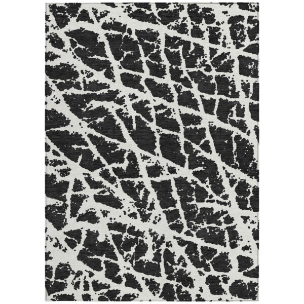 10' X 14' Black and White Abstract Washable Non Skid Indoor Outdoor Area Rug