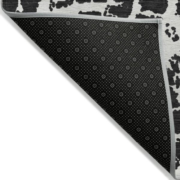 10' X 14' Black and White Abstract Washable Non Skid Indoor Outdoor Area Rug