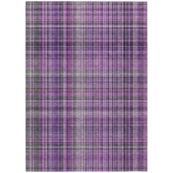 3' X 5' Purple and Gray Plaid Washable Non Skid Indoor Outdoor Area Rug