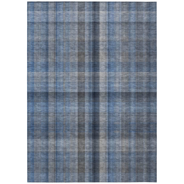 3' X 5' Blue Plaid Washable Non Skid Indoor Outdoor Area Rug