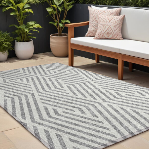 10' X 14' Gray and Ivory Geometric Washable Non Skid Indoor Outdoor Area Rug