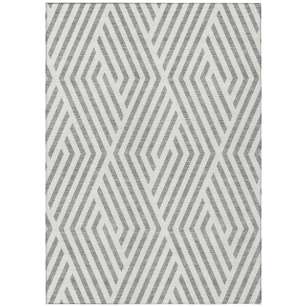 10' X 14' Gray and Ivory Geometric Washable Non Skid Indoor Outdoor Area Rug