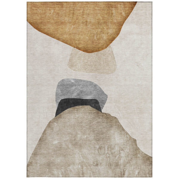 9' X 12' Tan Brown and Gray Abstract Washable Non Skid Indoor Outdoor Area Rug