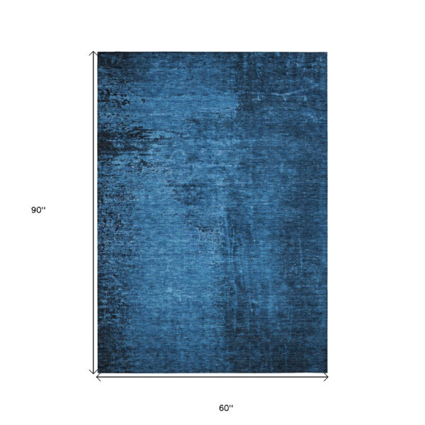5' X 8' Navy Blue Abstract Washable Non Skid Indoor Outdoor Area Rug