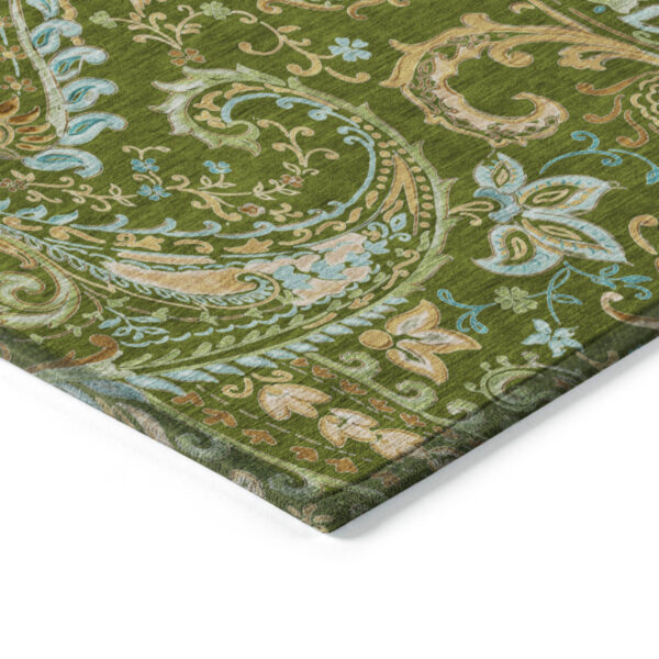 10' X 14' Green Paisley Washable Non Skid Indoor Outdoor Area Rug