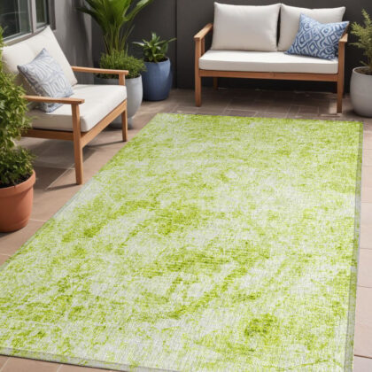 5' X 8' Lime Green Abstract Washable Non Skid Indoor Outdoor Area Rug