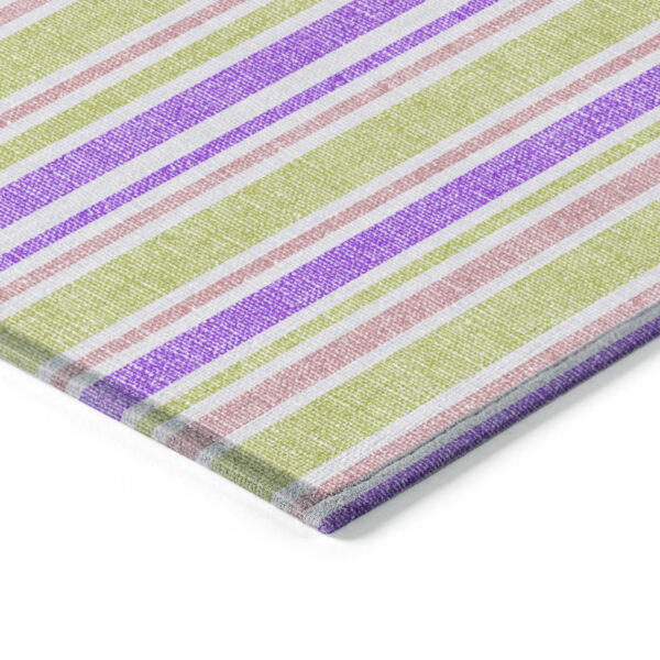 8' X 10' Purple Green and Pink Striped Washable Non Skid Indoor Outdoor Area Rug