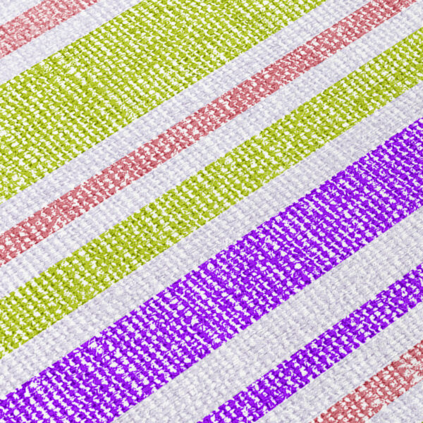8' X 10' Purple Green and Pink Striped Washable Non Skid Indoor Outdoor Area Rug