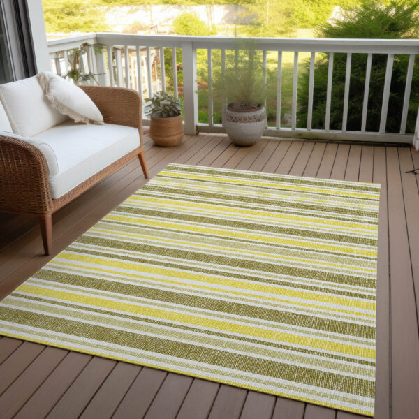 3' X 5' Khaki Yellow and Gray Striped Washable Non Skid Indoor Outdoor Area Rug