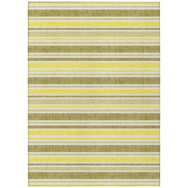 3' X 5' Khaki Yellow and Gray Striped Washable Non Skid Indoor Outdoor Area Rug