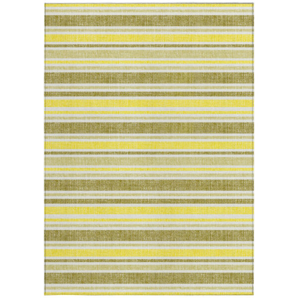 3' X 5' Khaki Yellow and Gray Striped Washable Non Skid Indoor Outdoor Area Rug