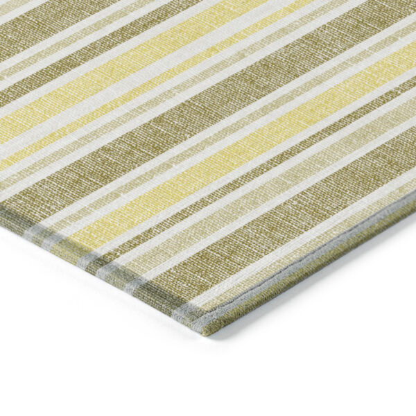 3' X 5' Khaki Yellow and Gray Striped Washable Non Skid Indoor Outdoor Area Rug