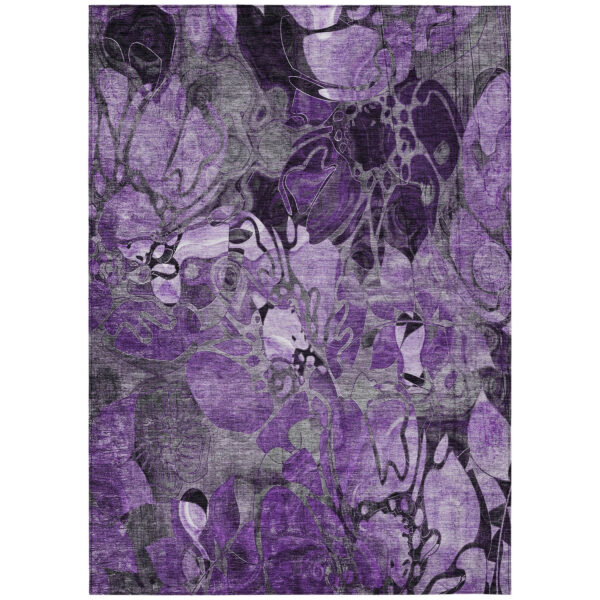9' X 12' Purple Abstract Washable Indoor Outdoor Area Rug