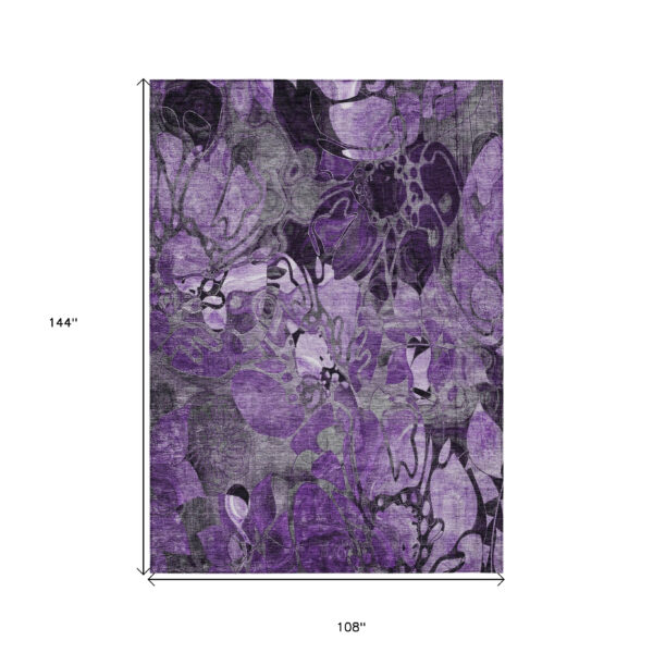 9' X 12' Purple Abstract Washable Indoor Outdoor Area Rug