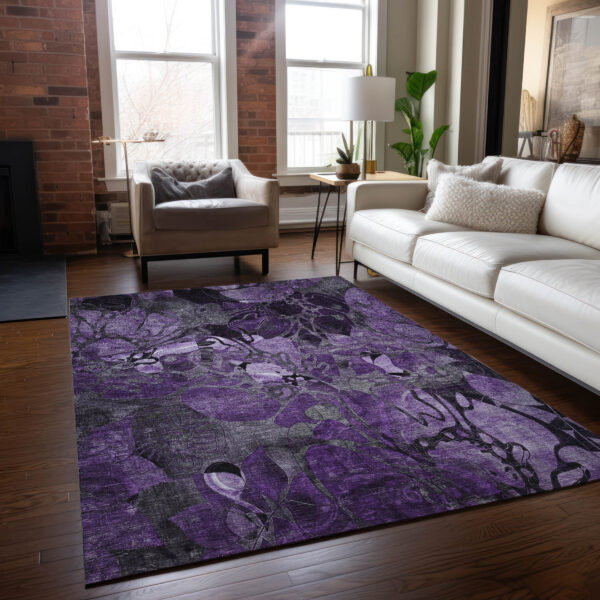 9' X 12' Purple Abstract Washable Indoor Outdoor Area Rug