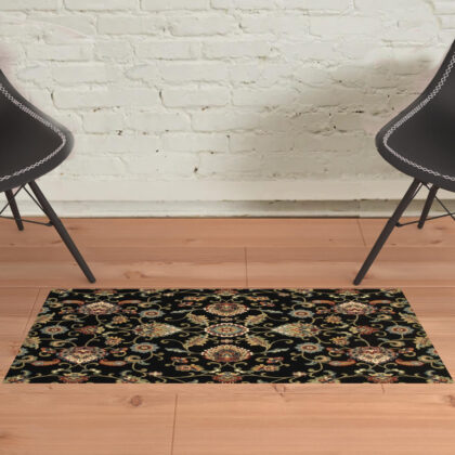 2' X 4' Green and Black Floral Power Loom Area Rug